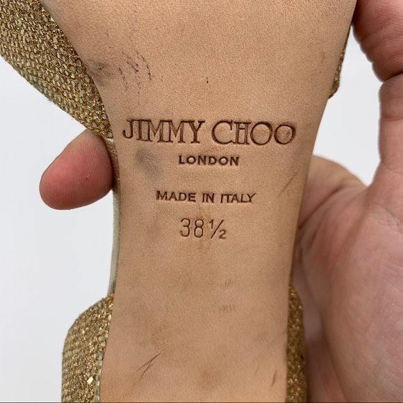 Jimmy Choo Logan Glitter Peep Toe Sandals Gold - Picture 7 of 7